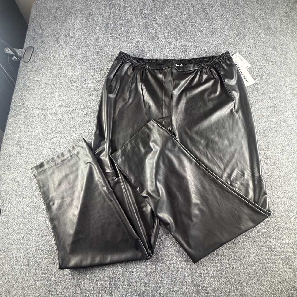 Caroline Rose Black Faux Leather Straight Leg Pants XL NWT Made in USA 24866